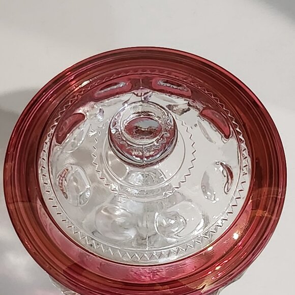 Indiana Glass/Tiffin Ruby Red King's Crown Thumbprint Glass Compote With Lid - Picture 2 of 10